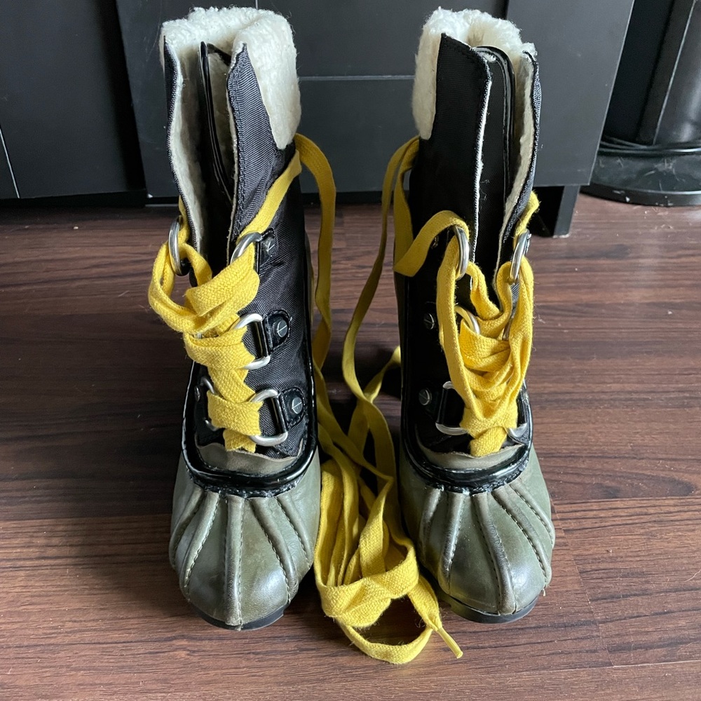 Warm yellow lace up booties